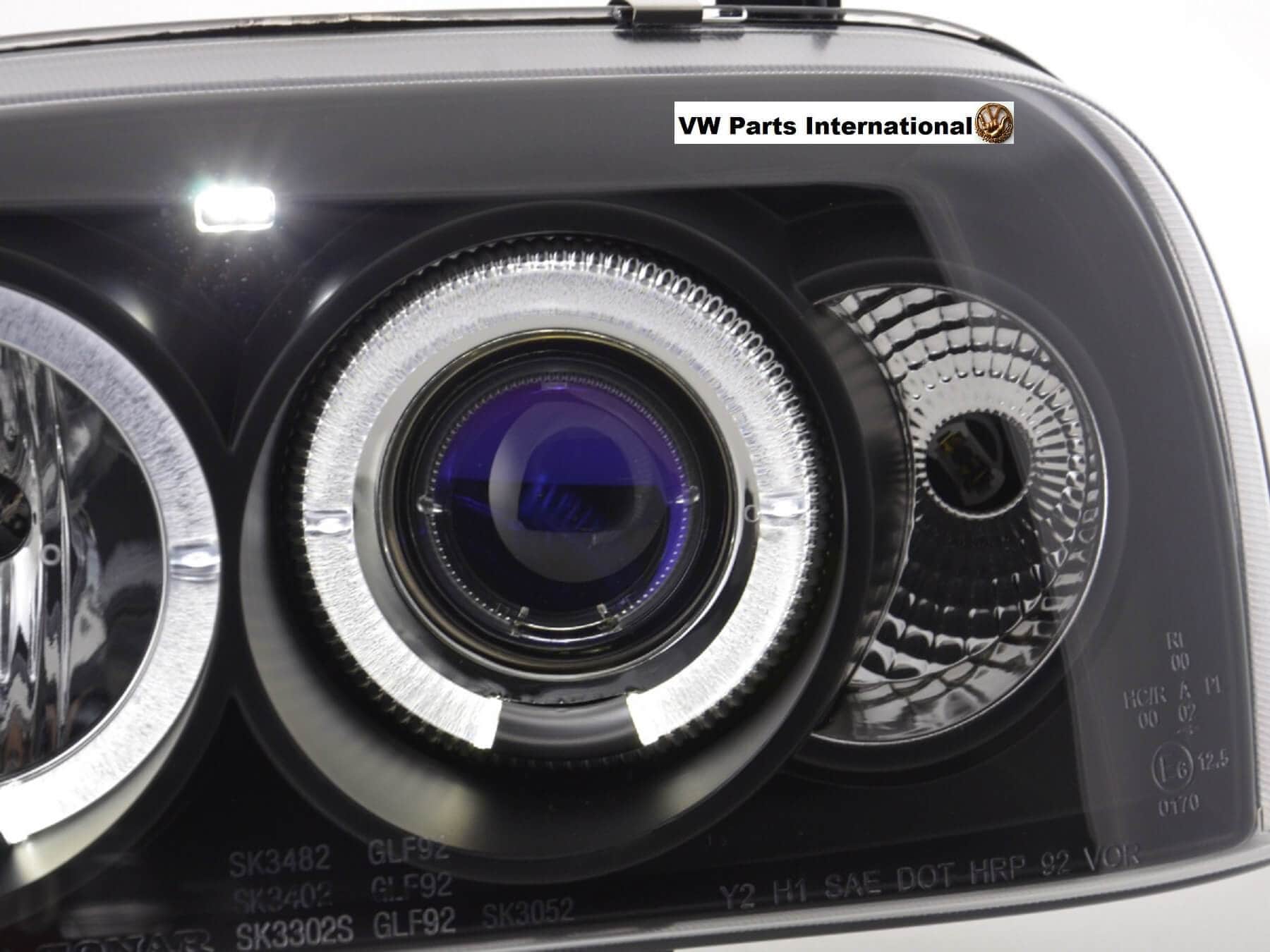 VW Golf MK3 GTI TDI VR6 Headlights With Light Ring In Black Left And Right Set Brand New LHD