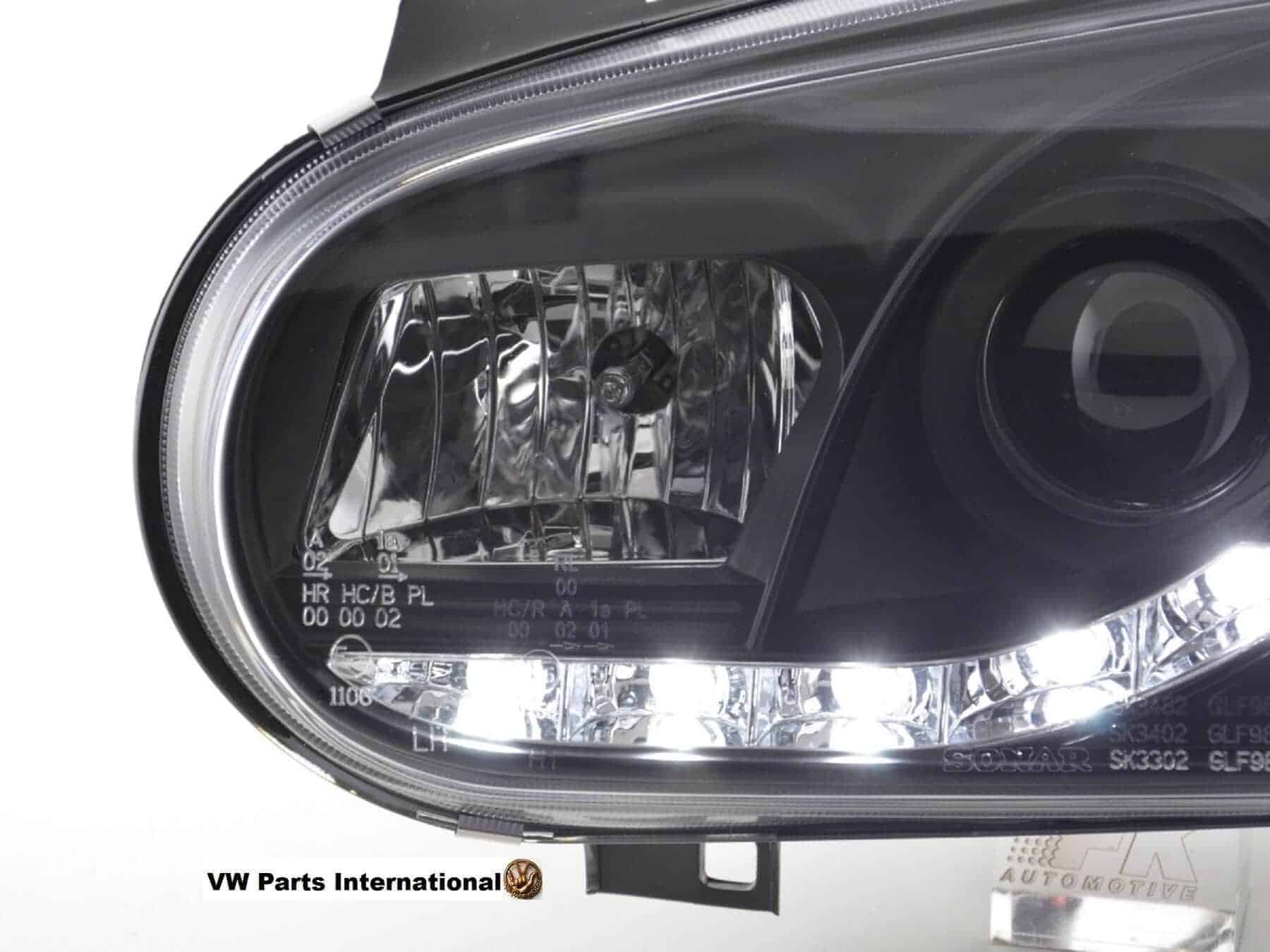 VW Golf MK4 GTI R32 TDI Headlights + LED DRL Daylight In Black Pair
