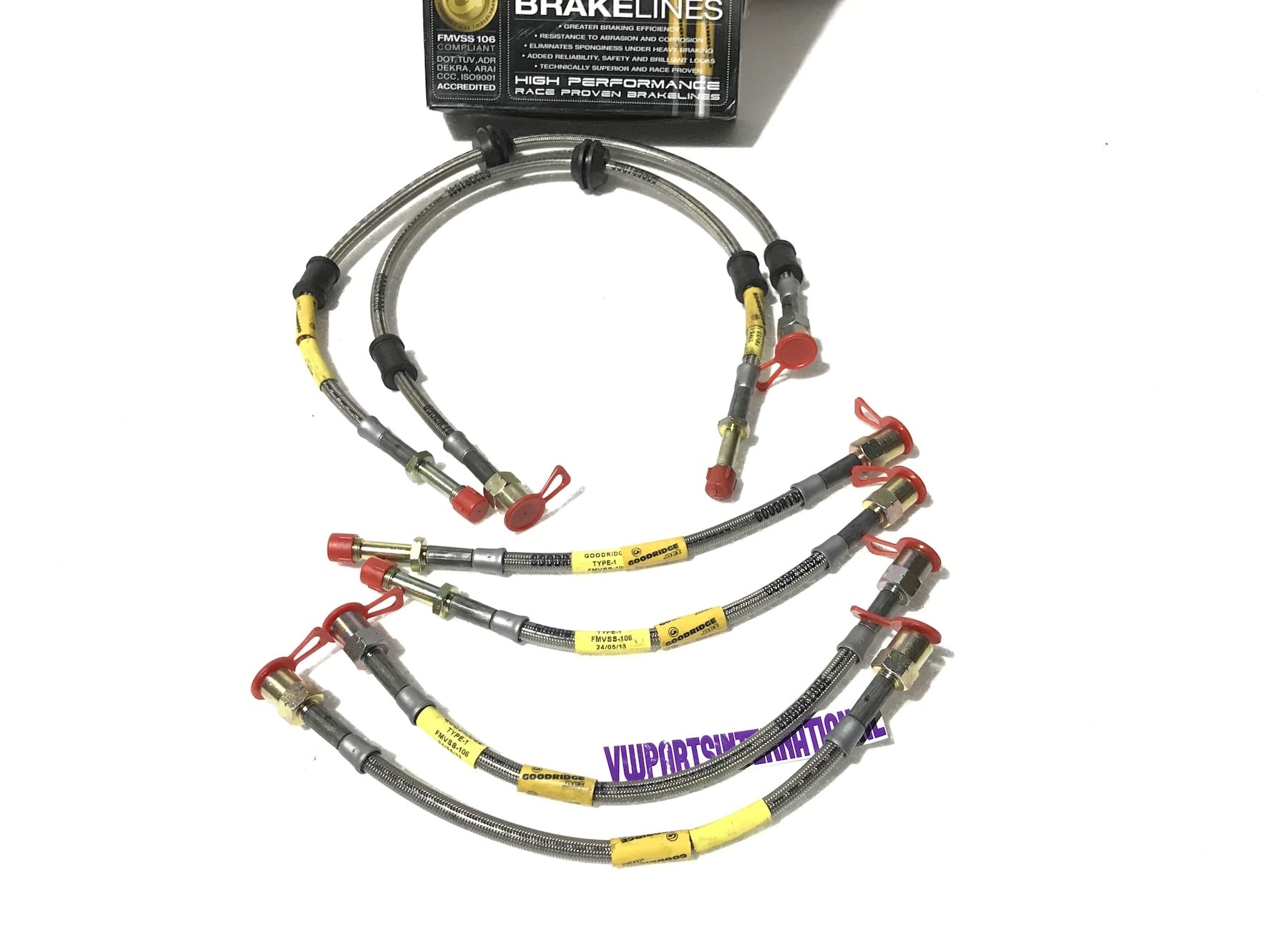 VW Transporter T5 Goodridge Braided Stainless Steel Brake Hose Kit 6 Line Zinc Plated Ends