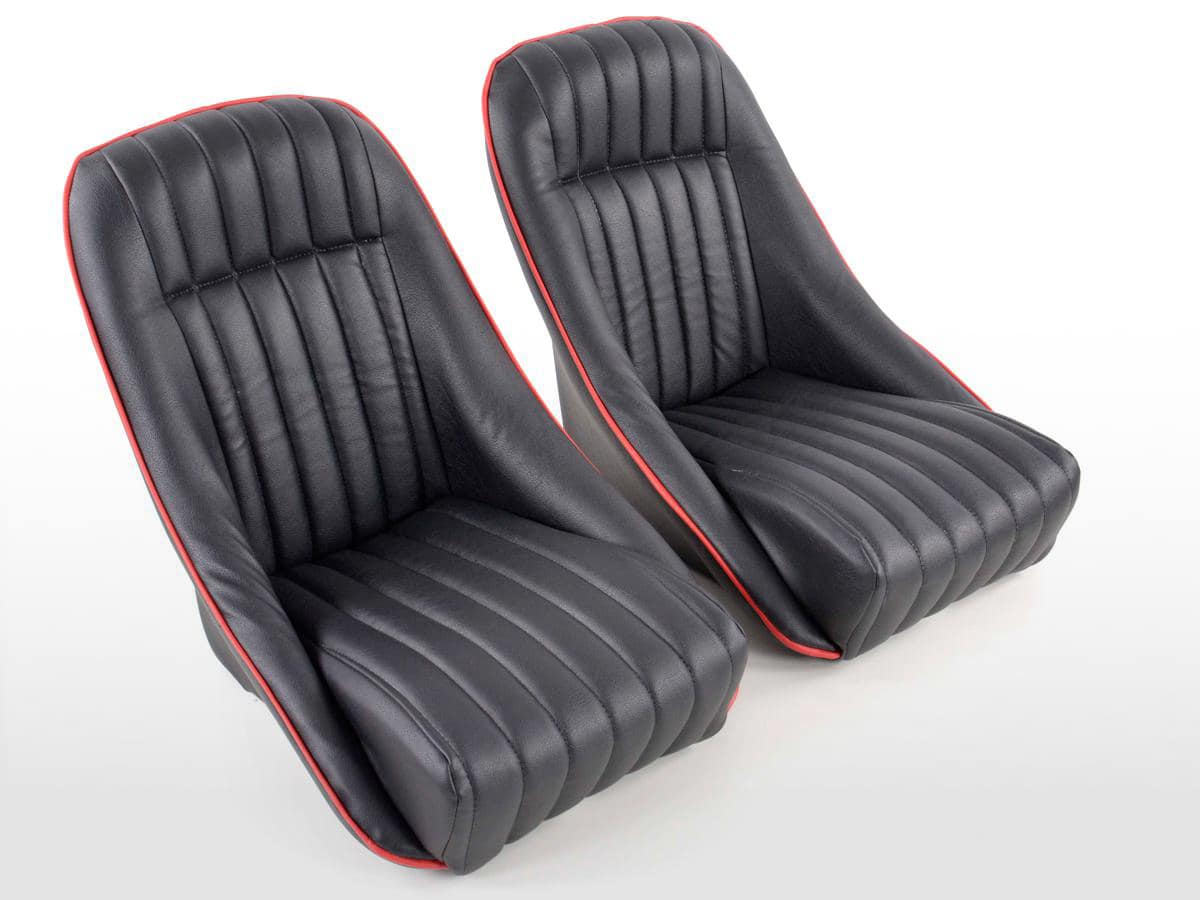 Retro Oldtimer Car Sports Seats Montgomery Black Faux Leather Red