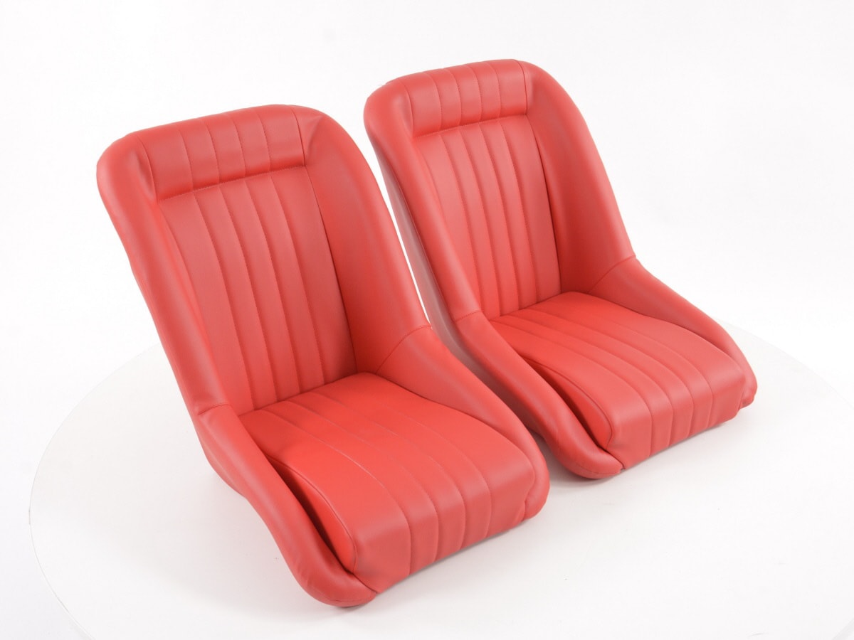 Retro Look Oldtimer Car Bucket Seats Red Faux Leather VW Parts