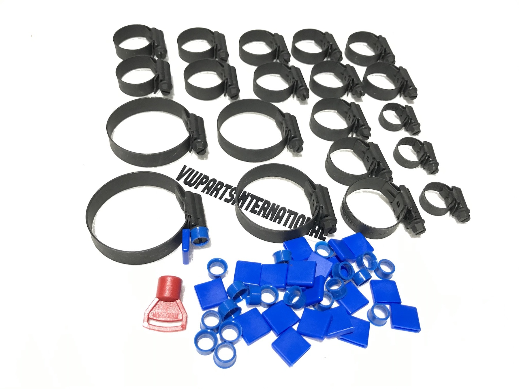 Coolant Hose Clips Clamps Full Set Stealth Black Blue Trim for VW Golf